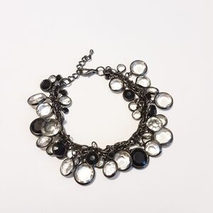 Bracelet Glam Fashion Black Clear Beads Adjustable 7" to 8" Boho Whimsigoth